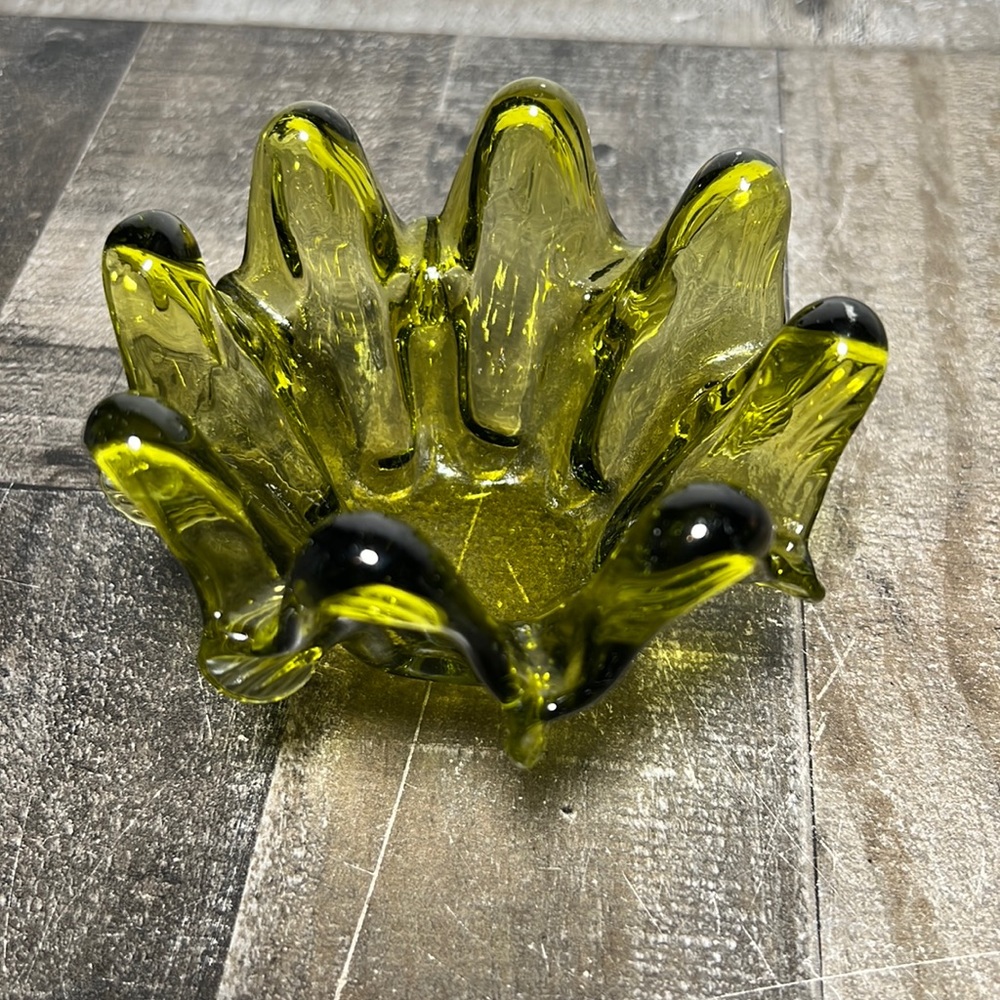 Art Glass Green Small Bowl Unique Design